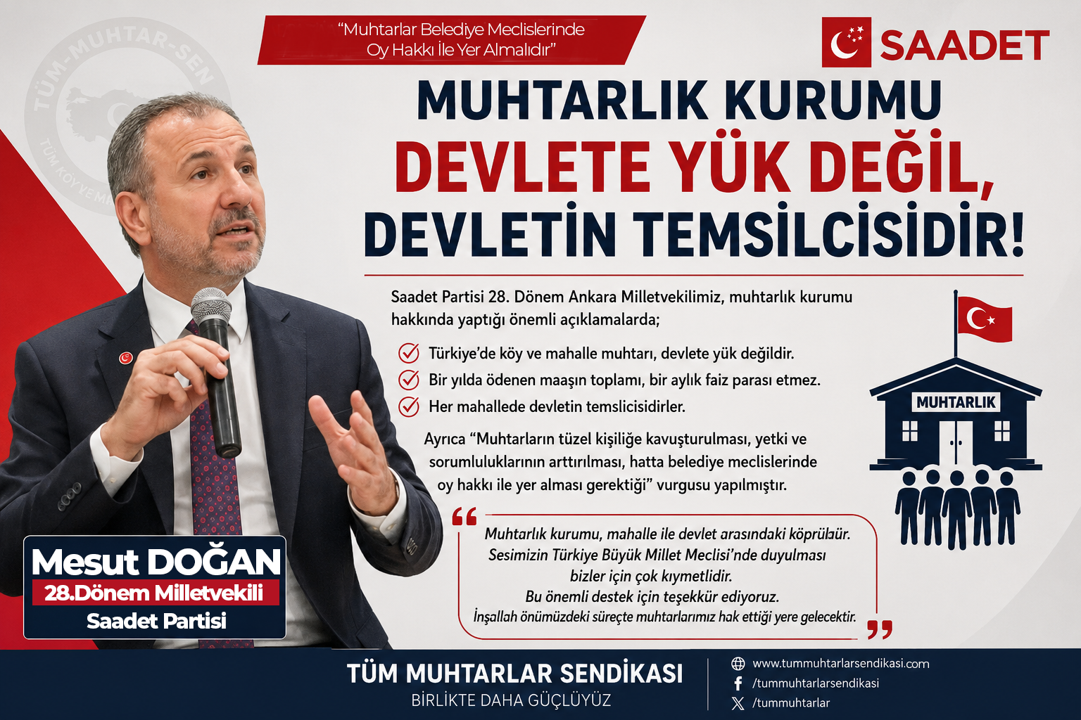 Saadet Partisi’nden Muhtarlık Kurumuna Destek: “Muhtarlar Devlete Yük Değil, Devletin Temsilcisidir”